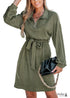 Boho Green Lapel Zipper Long Sleeve Dress